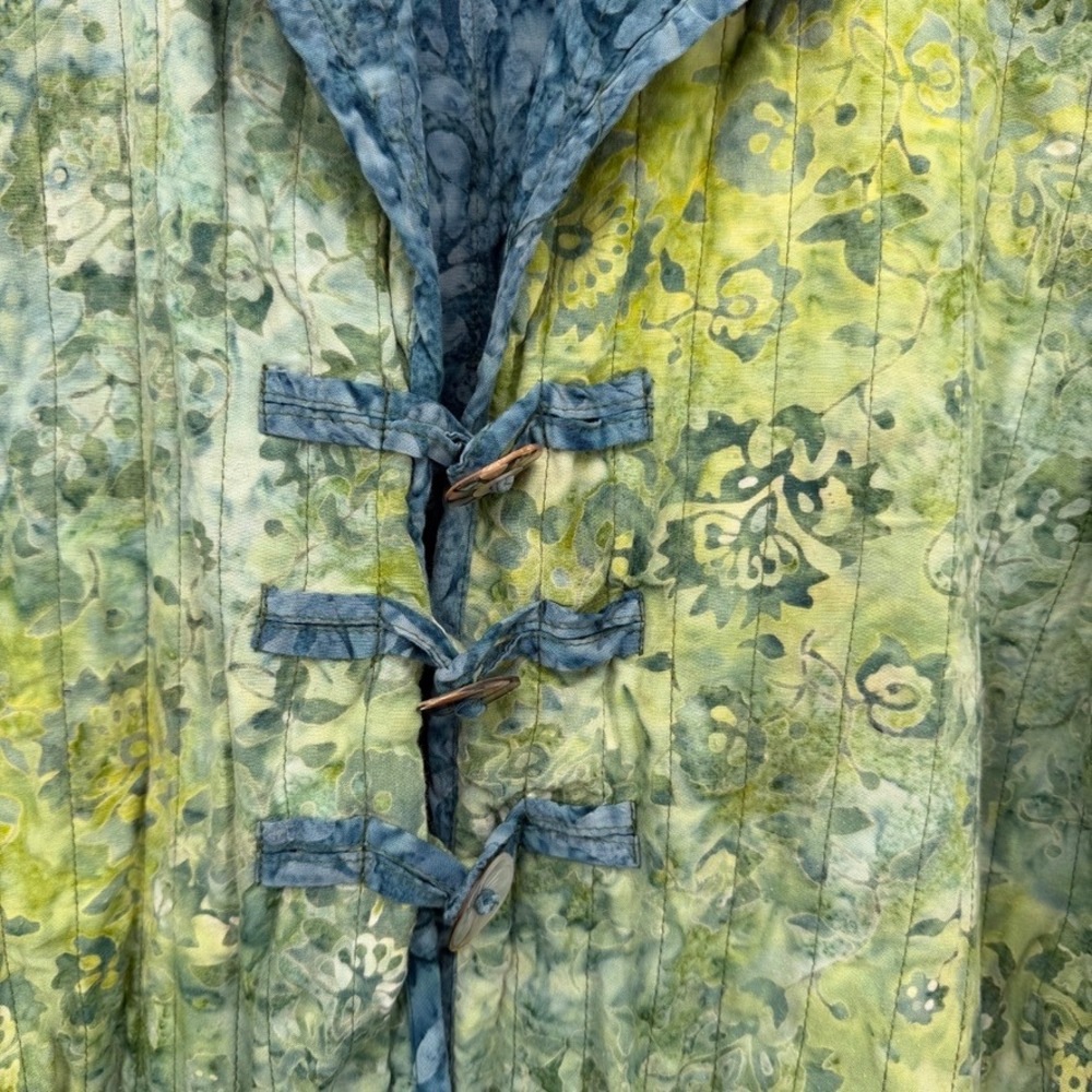 Frivolous by La Blend Reversible Quilted Batik Jacket Green Blue Floral Boho LG - Picture 3 of 13